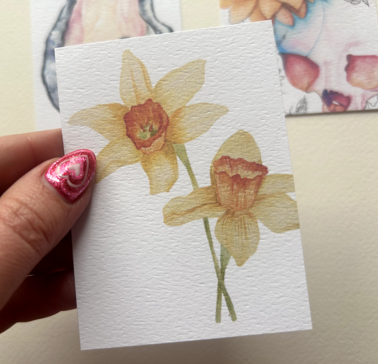 ACEO Edition- Print Sawyer Crane Watercolor Daffodil yellow March Flower garden