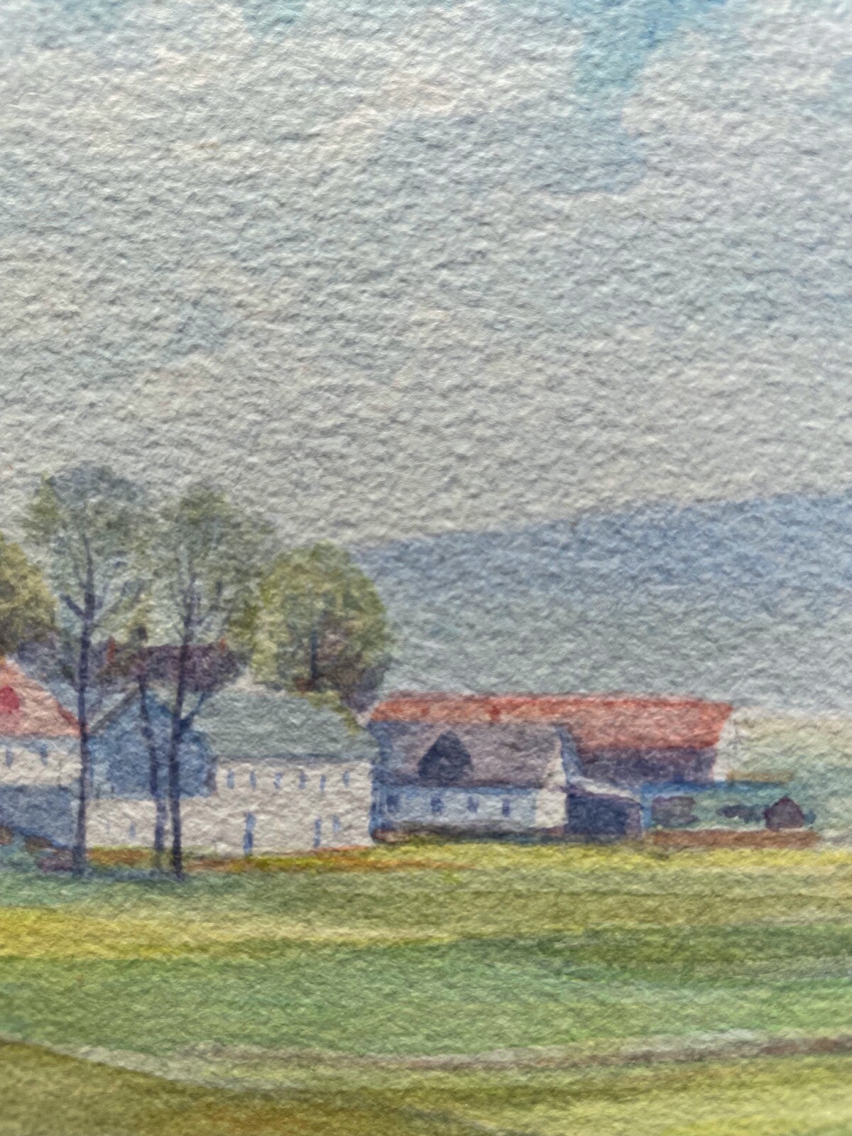 DEUTSCHER MALER SOMMERLANDSCHAFT MIT KLEINEM DORF AQUARELL KRAUSE 1982