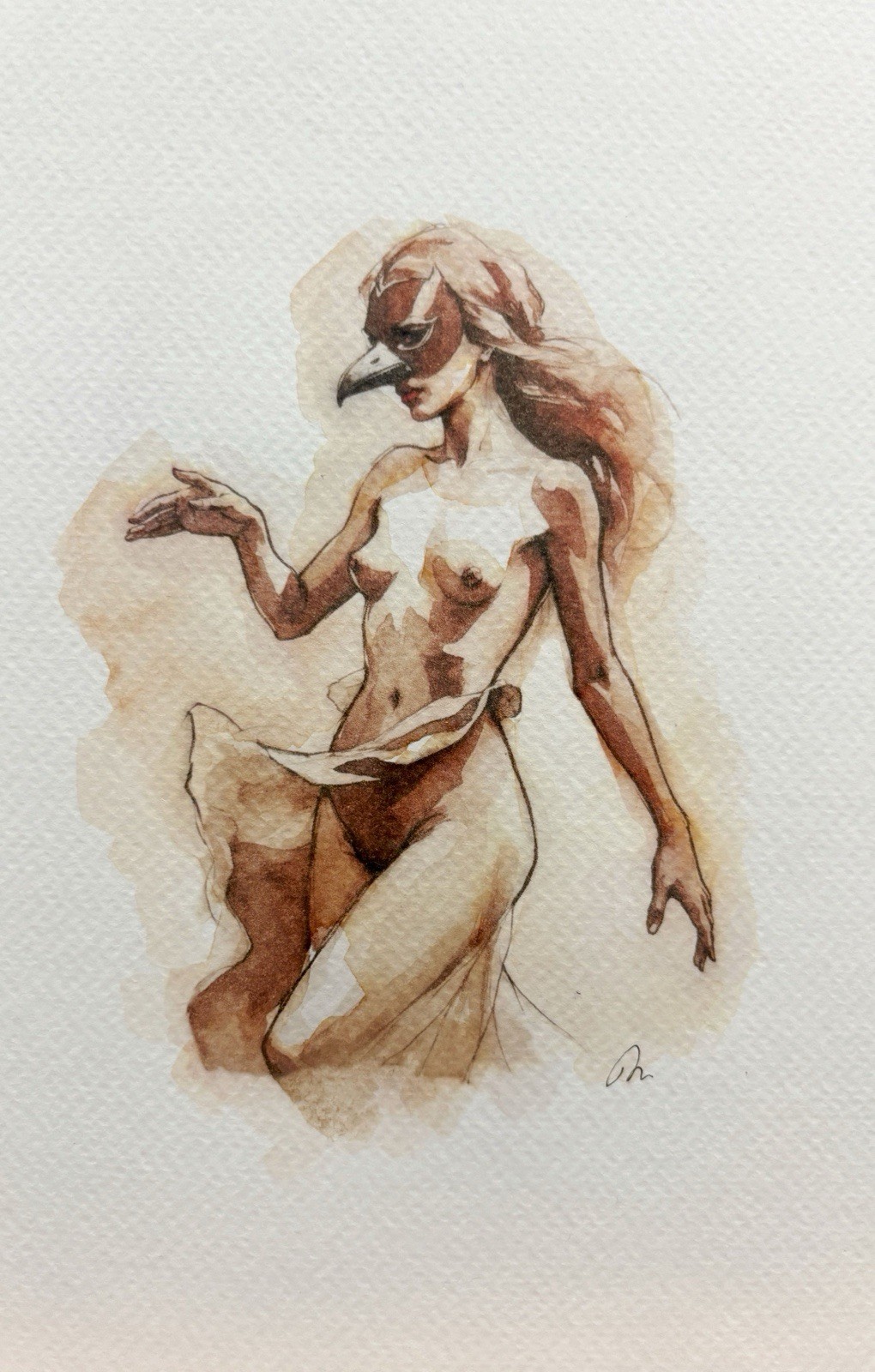 Original Watercolor Painting Nude Female Portrait Book Page (5.5 × 8.5 inches)