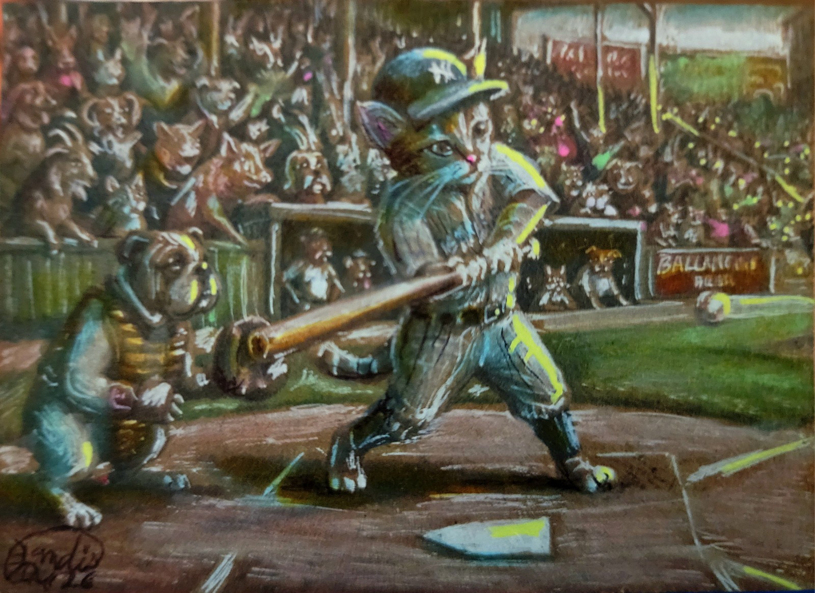 ACEO ORIGINAL PRINT #/ 25 Card Landis Tabby NY Yankees «Swing’n For The Fences
