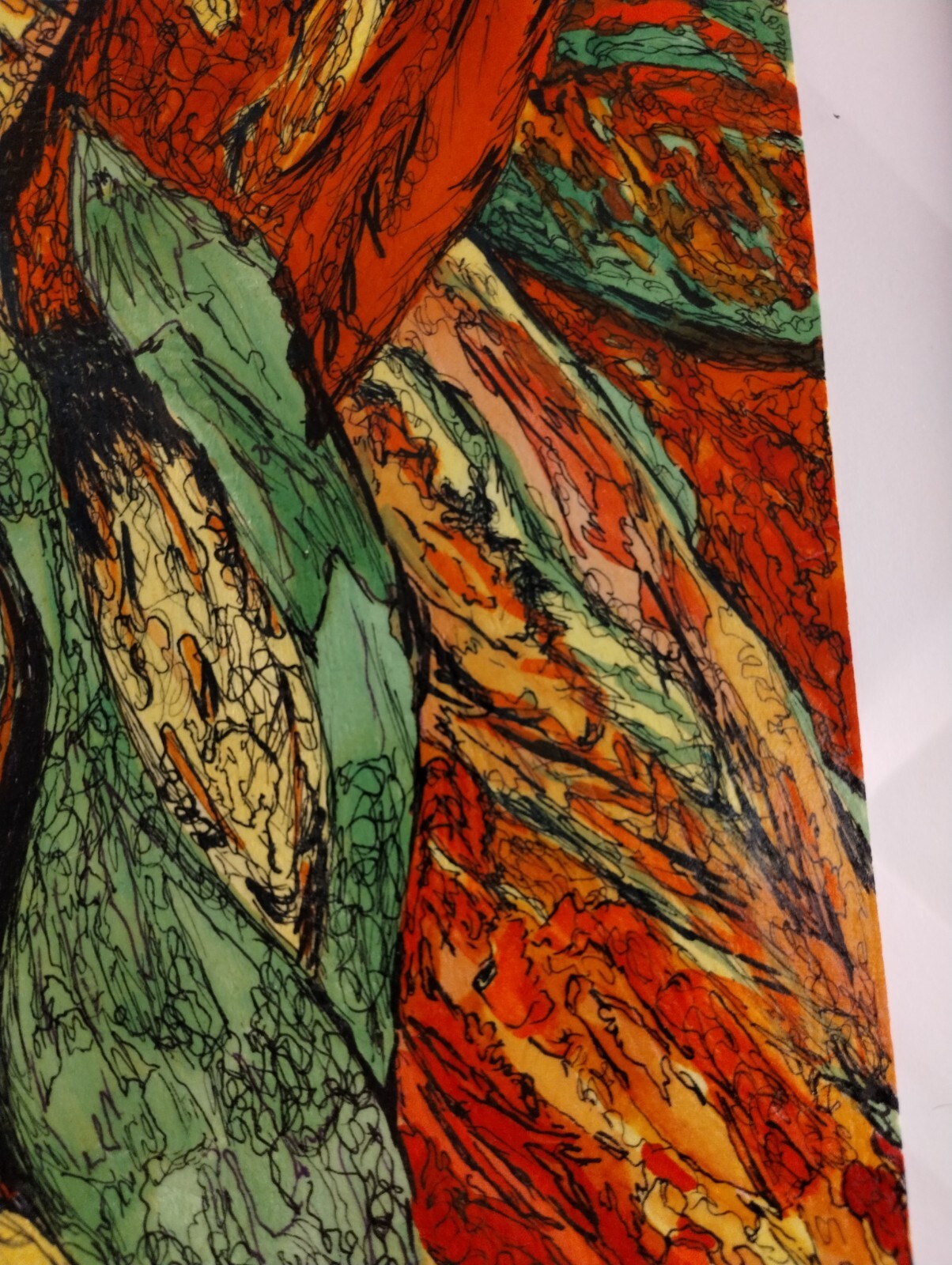 Framed Original Signed Acrylic Modern Painting Heavy Paper Bold Floral Red Green