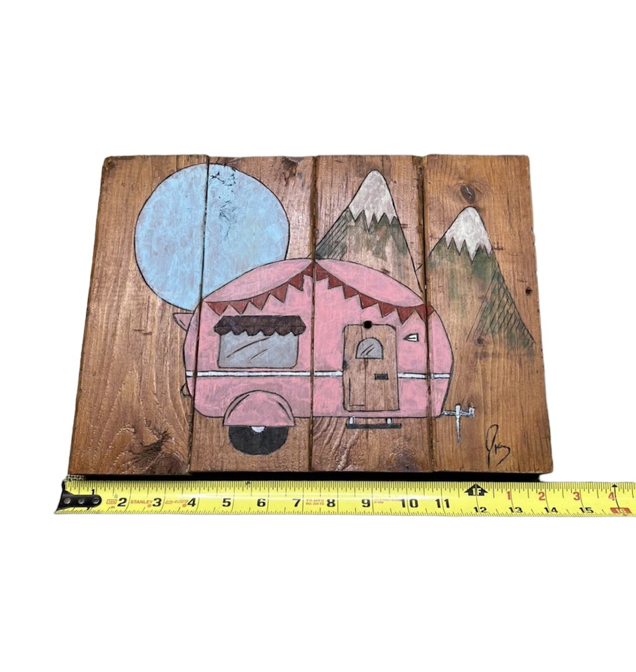 Wood Burning hand Painted Decor Shasta trailer camping van life Artist Signed