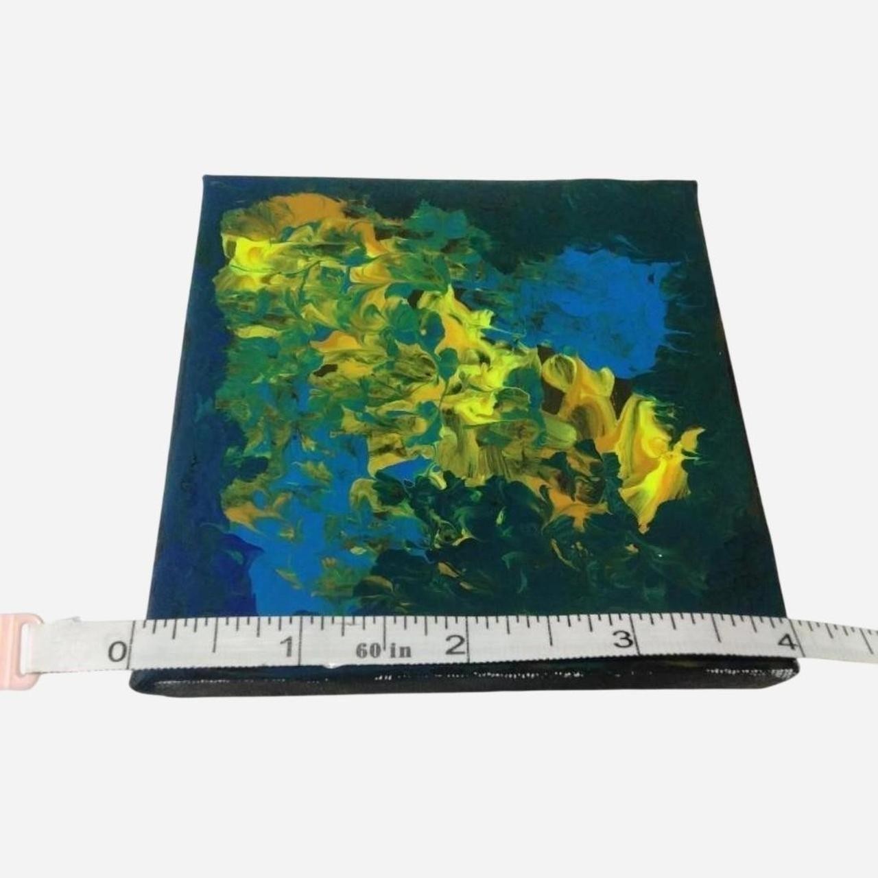 Original Abstract Acrylic Painting on Canvas 4×4 Blue Green Yellow Fast Cat