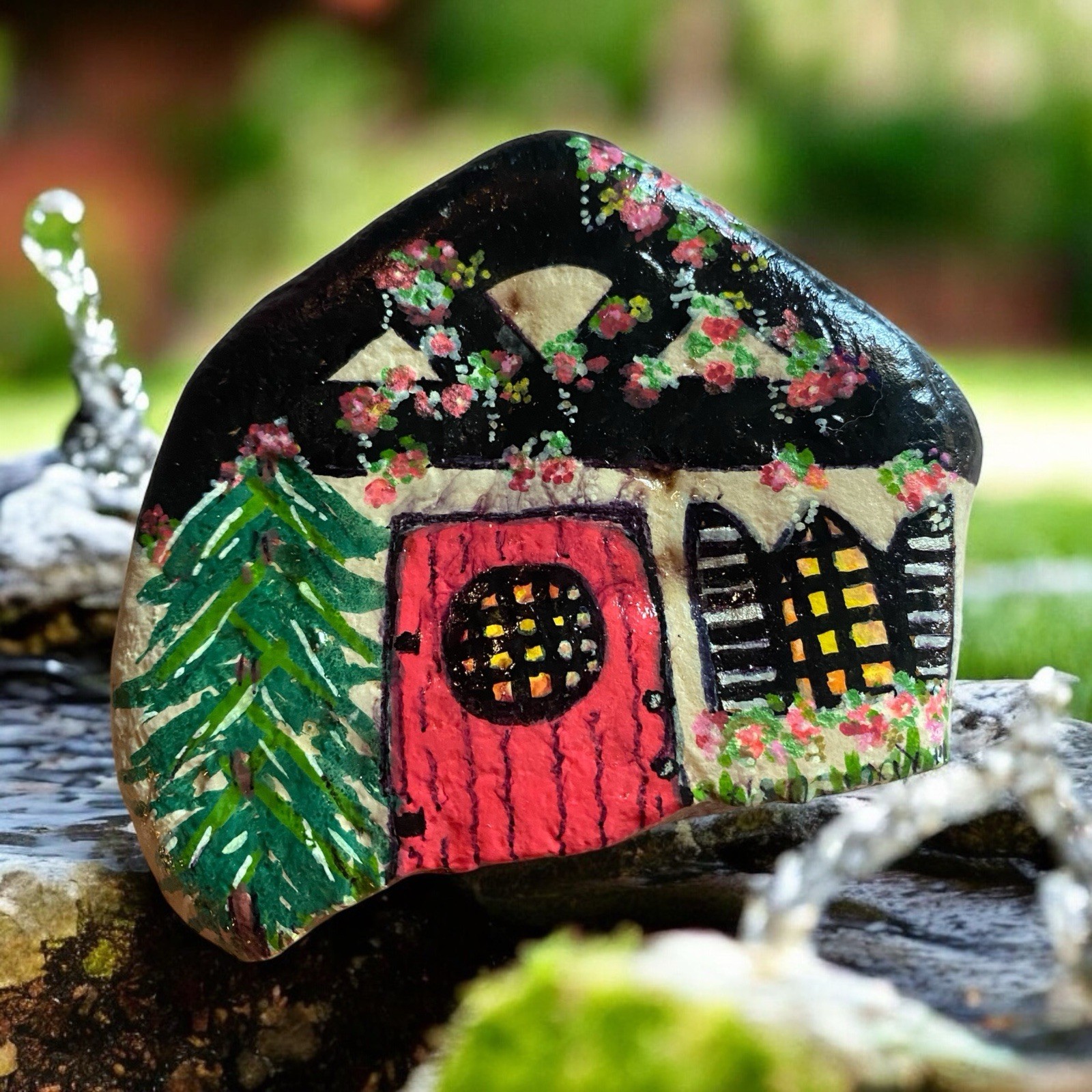 Painted Rock Cottage Acrylic Sealed Art Garden Planter Patio