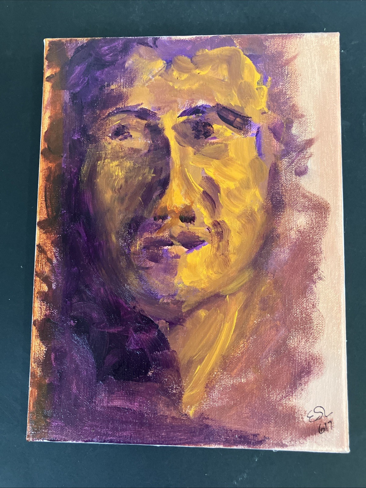 Original Acrylic Painting 12×9 Who? Two Faces of Man Elspeth S Lambert OOAK