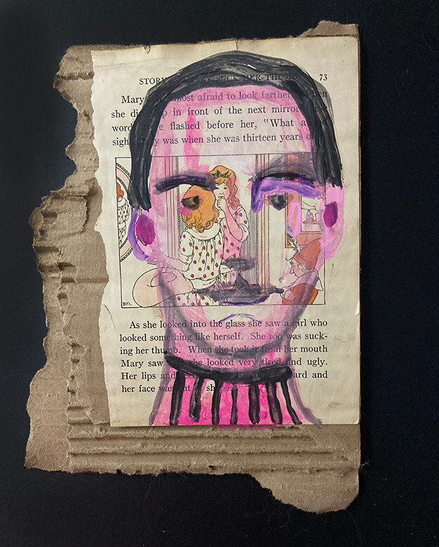 Man Portrait Painting Original Unique Paintly Naive Pink Collage Art Miz Katie