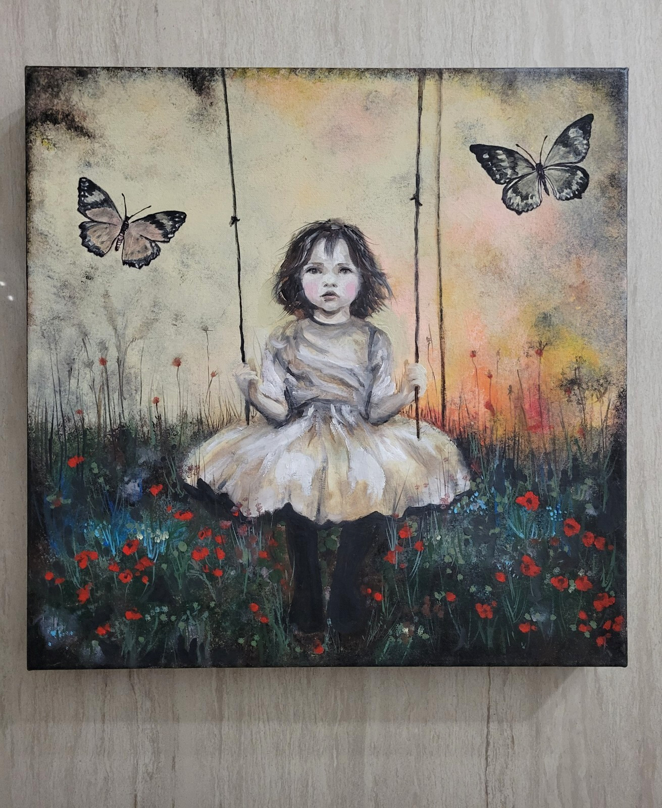 Oil/ Gallery wrap 1.5 in canvas painting* 16 x 16 in (41x41cm)*signed*SWING*
