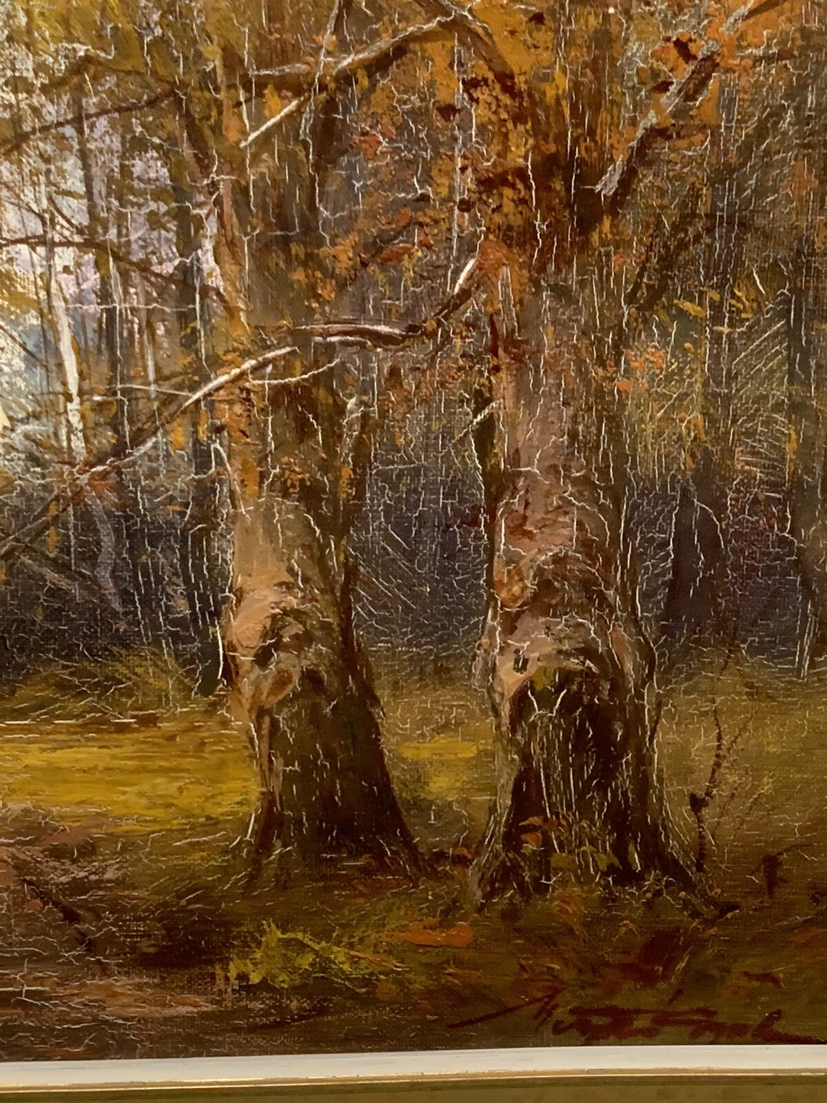 VTG Impressionistic Tree Landscape OOC Oil Canvas 23”x27” (16×20) Signed Framed