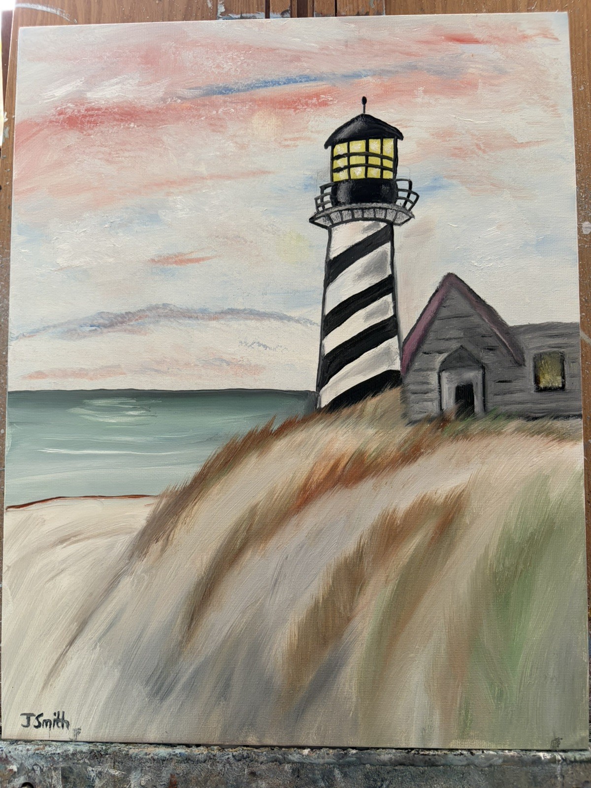 Original oil painting 11 x 14 inch lighthouse over the ocean
