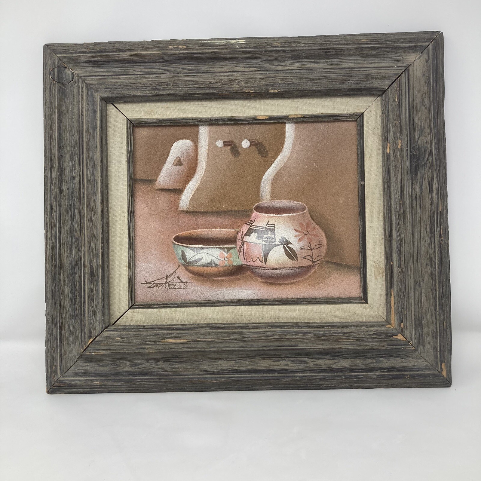 Myung Mario Jung Original Sand Painting Acoma Pueblo Native American Pottery Art