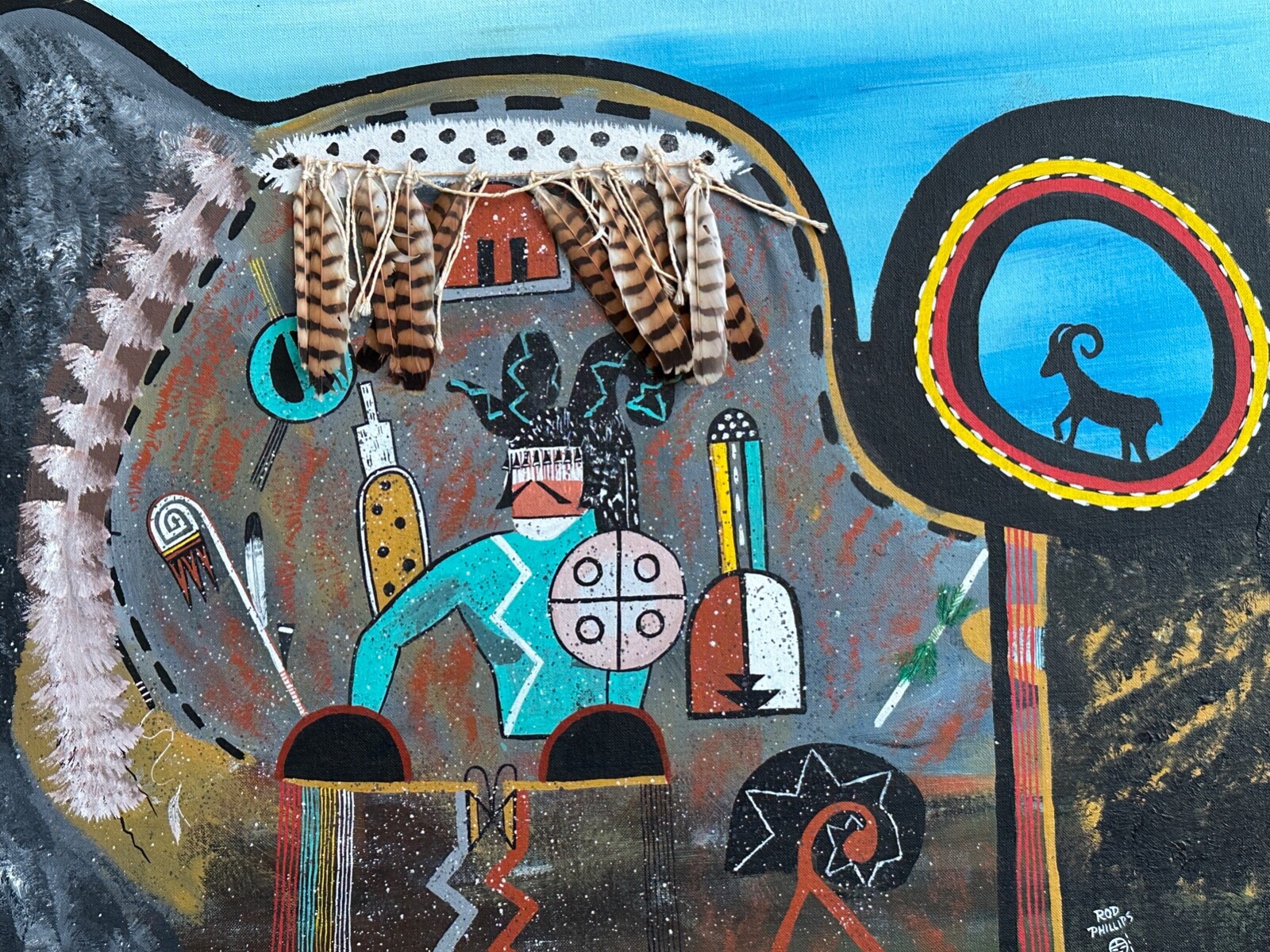 ROD PHILLIPS HOPI ORAIBI RARE «SHRINE CAVE OF THE BIGHORN MT SHEEP » 22″ X 28″