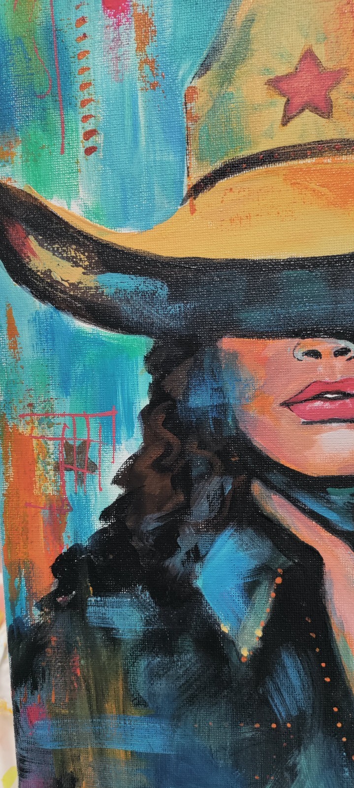 Original 11 x 14 Abstract Expressionism Cowgirl Acrylic Canvas Painting
