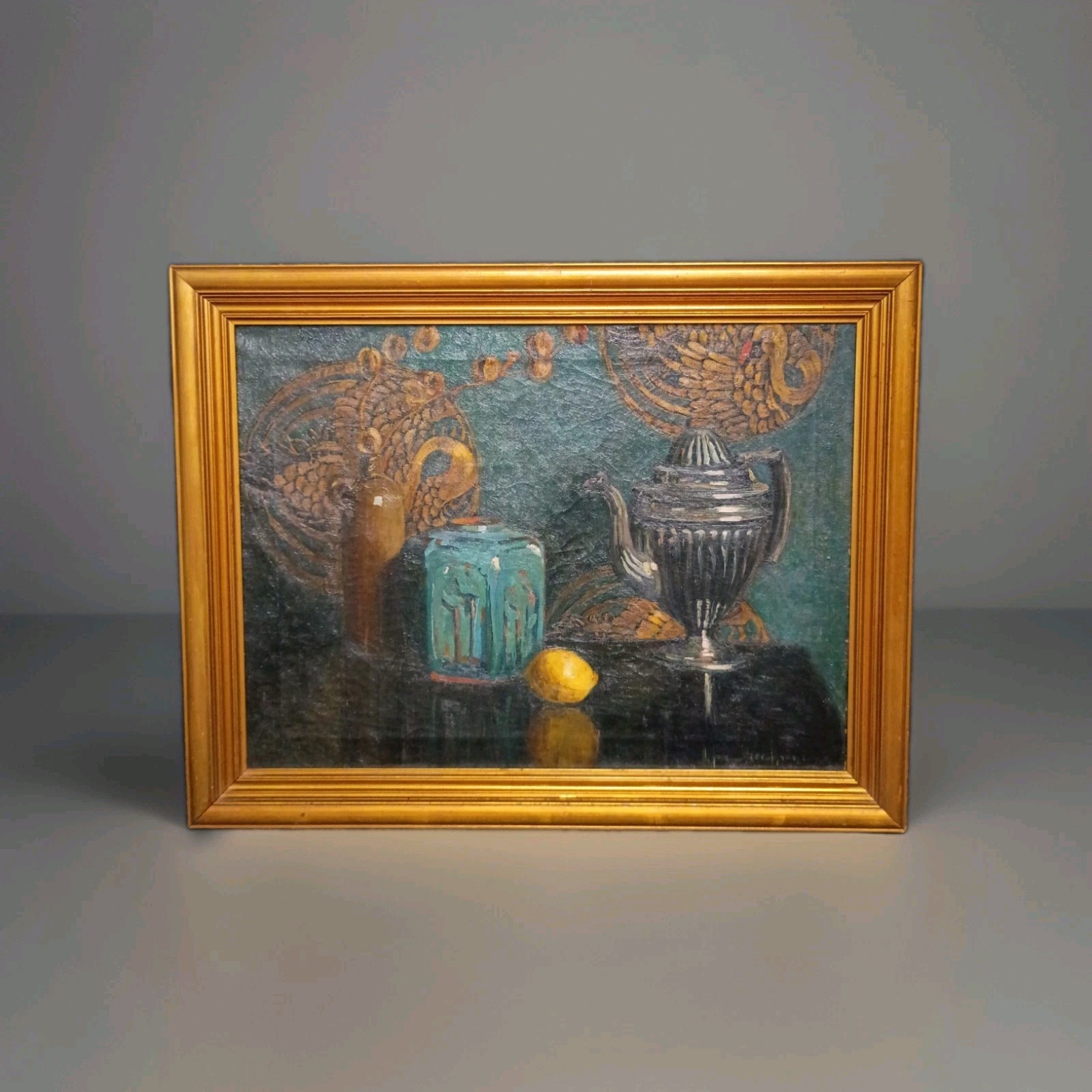 Arts Crafts Oil painting Silver Still Life Lemon Josephine Cochrane Connecticut