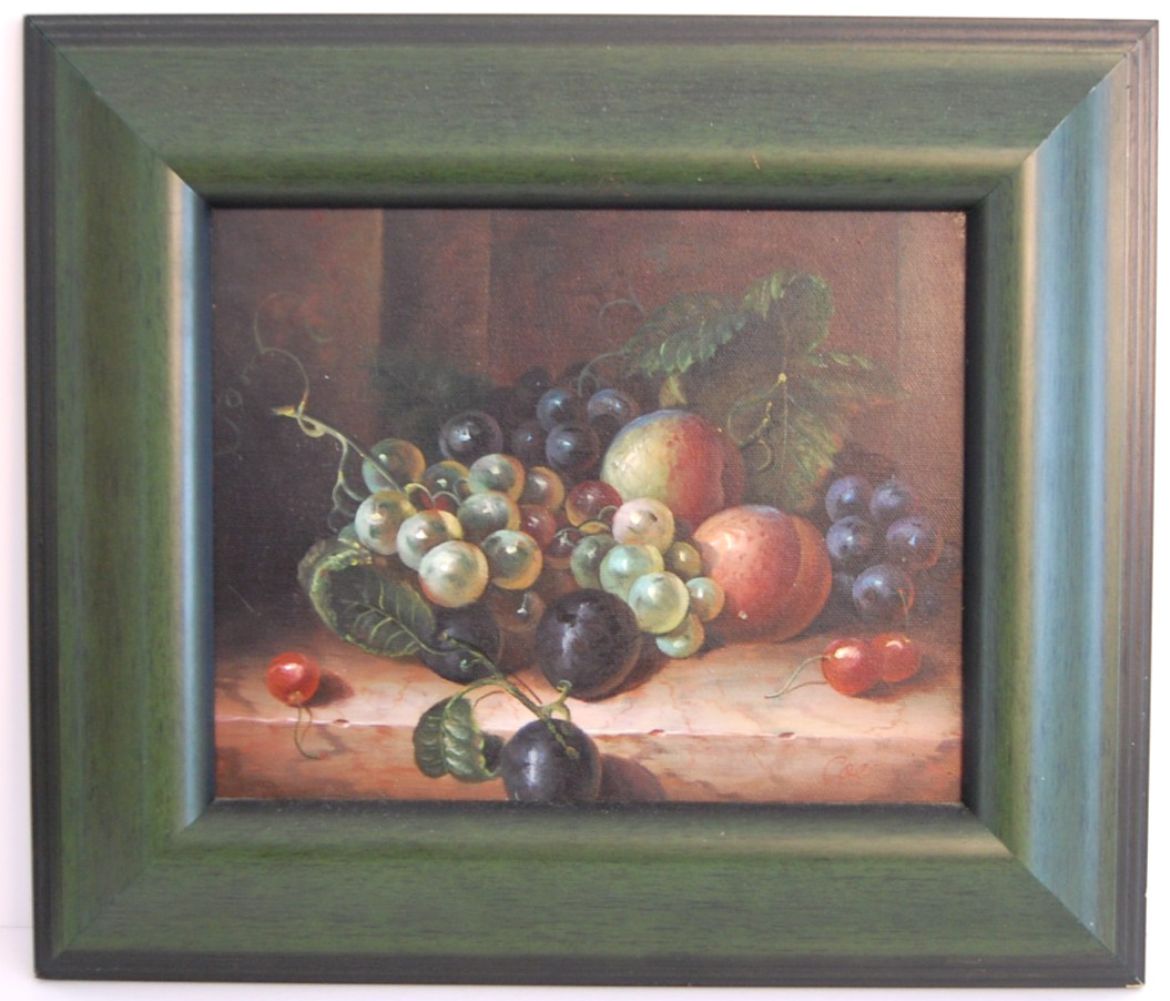 Framed Original Signed Coe Oil Painting Grapes, Berries Fruits a Still Life 10X8