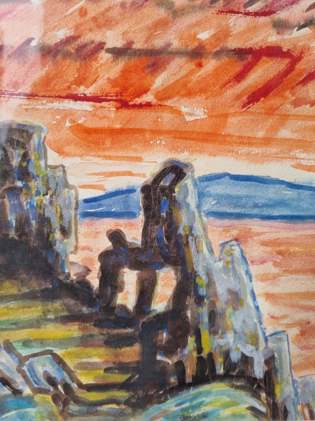 Vintage Swedish Watercolor Landscape by Frans Larsson (1894–1957) – Coastal