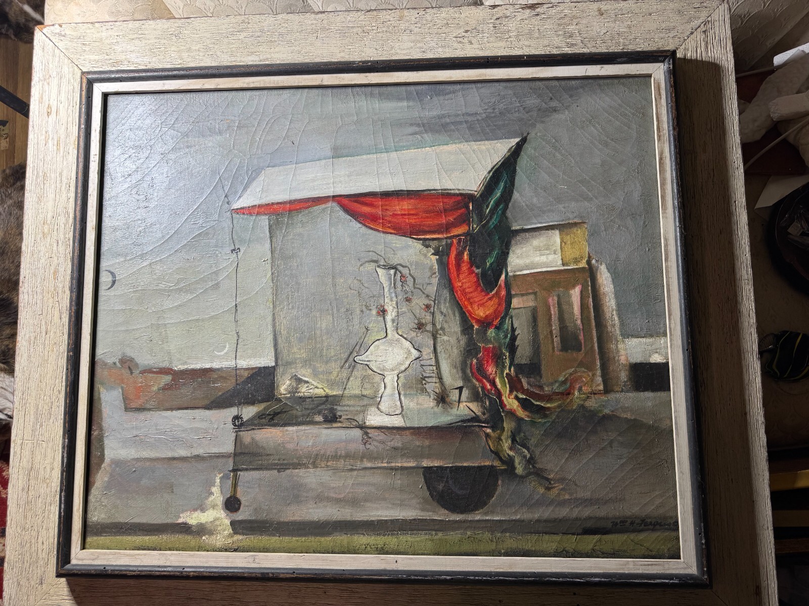 Large William Hugh Ferguson (1905 – 1985) «Abandoned Flower Cart» Oil Painting