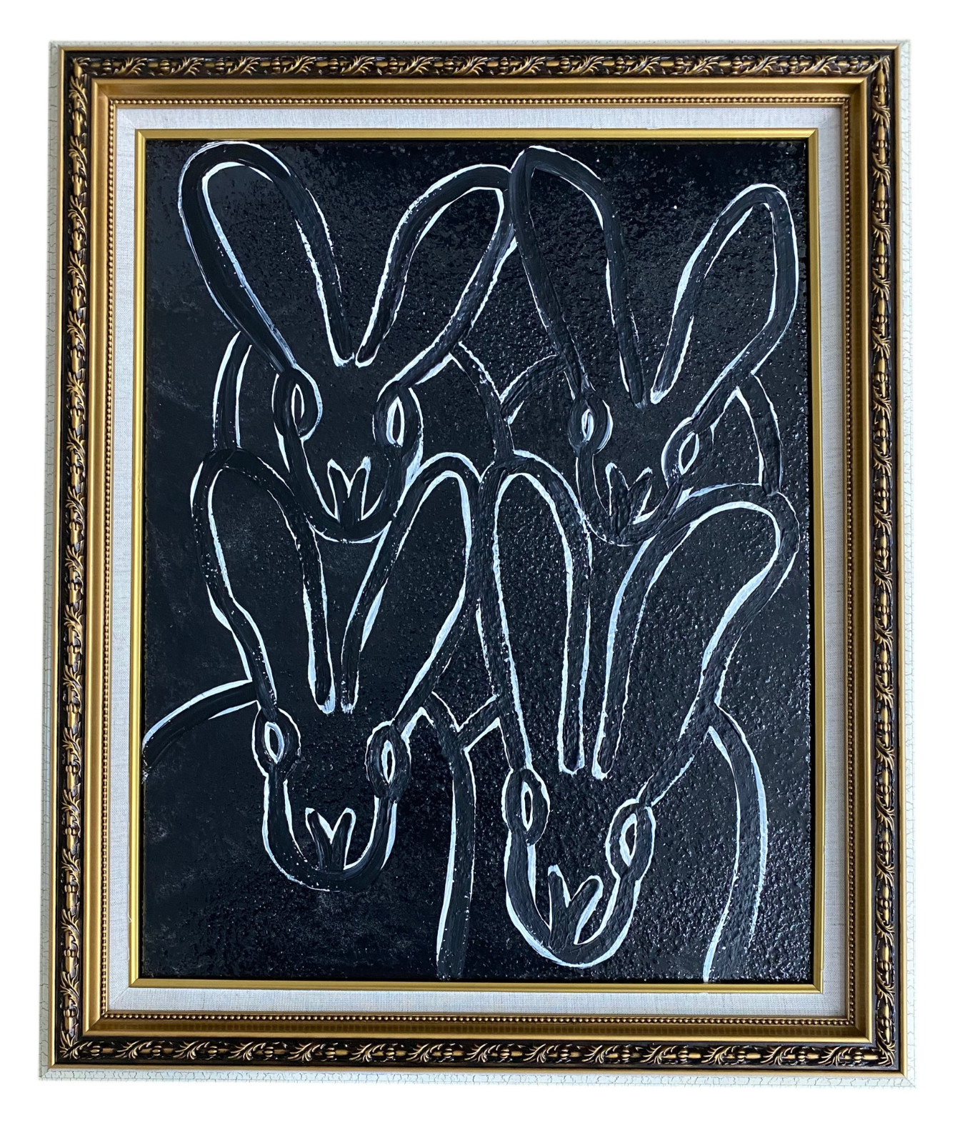 HUNT SLONEM BEAUTIFUL DIAMOND DUST BUNNIES LARGE FRAMED