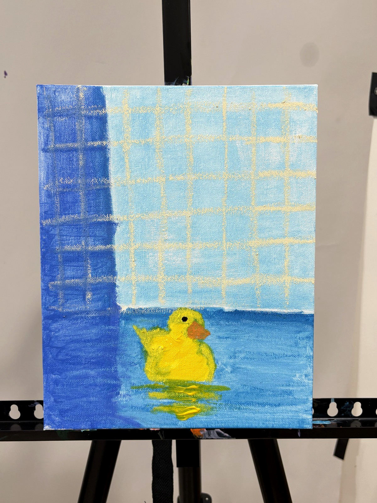 ORIGINAL Art Duck In Bathtub 8×10 Canvas Abstract Bathroom Wall Art