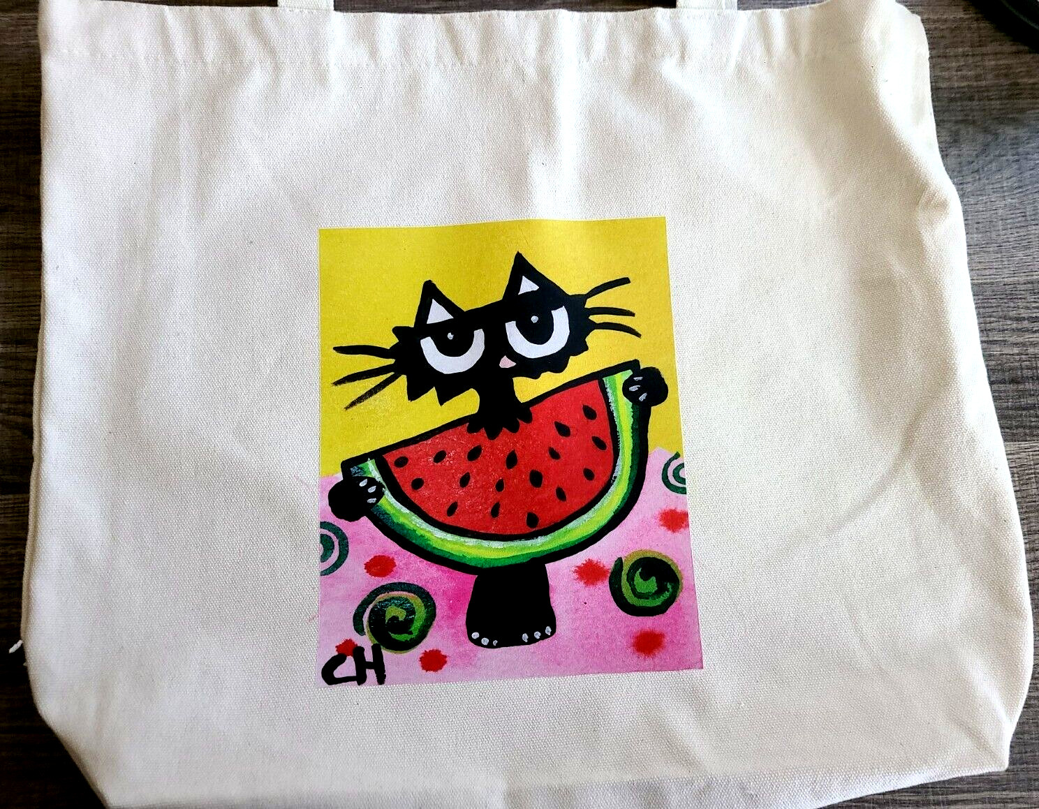 Brand NEW NOT ACEO CANVAS WATERMELON CAT IRON ON TOTE BAG 16x13x4 » 2000-now