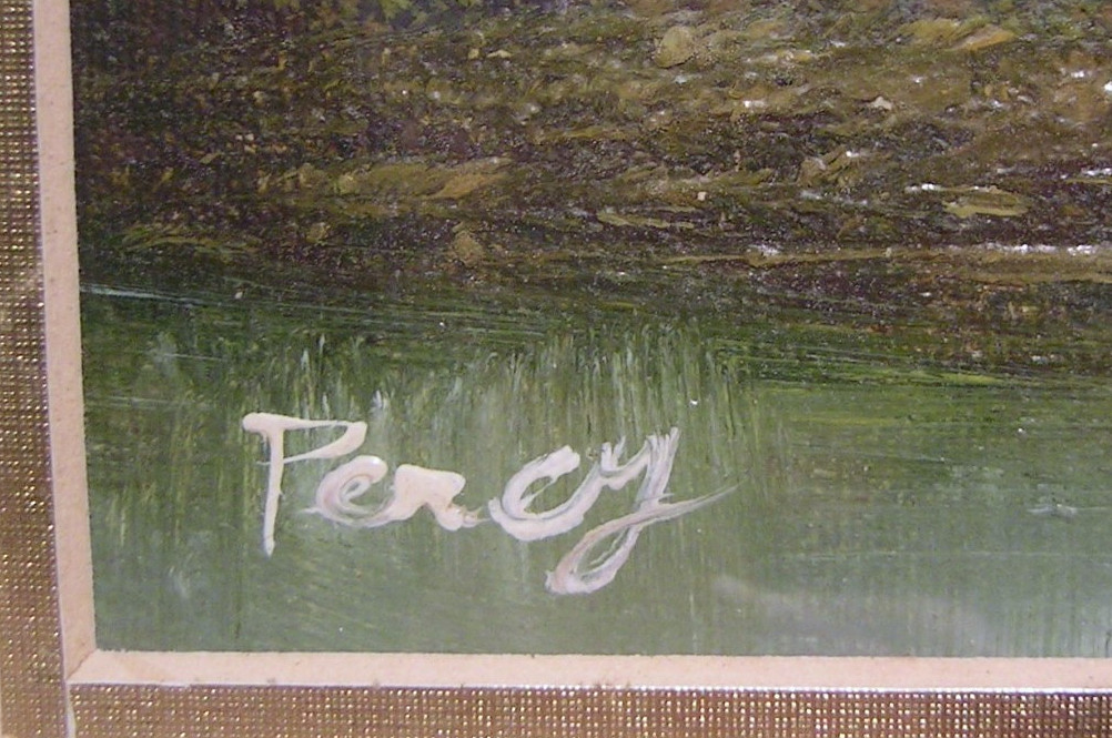 Vintage Oil Painting Cottage Landscape Framed Signed Percy