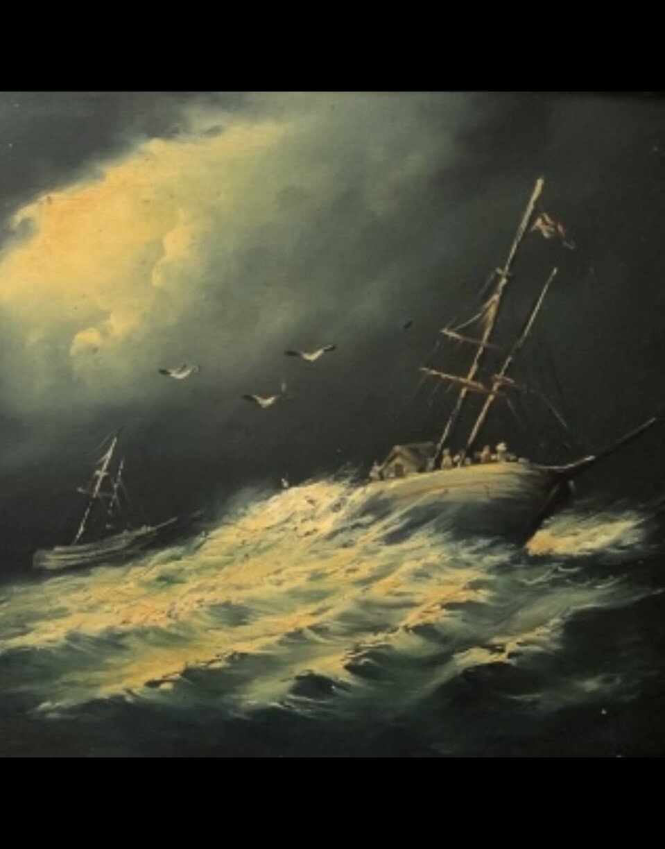 Thomas Chambers,Yorkshire England, 1808-1869, “Storm Tossed Crew,”18×24,”Listed