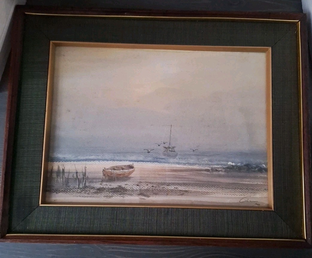 MCM Watercolor Ocean Sea Scape Painting 19×15″ C. Aim