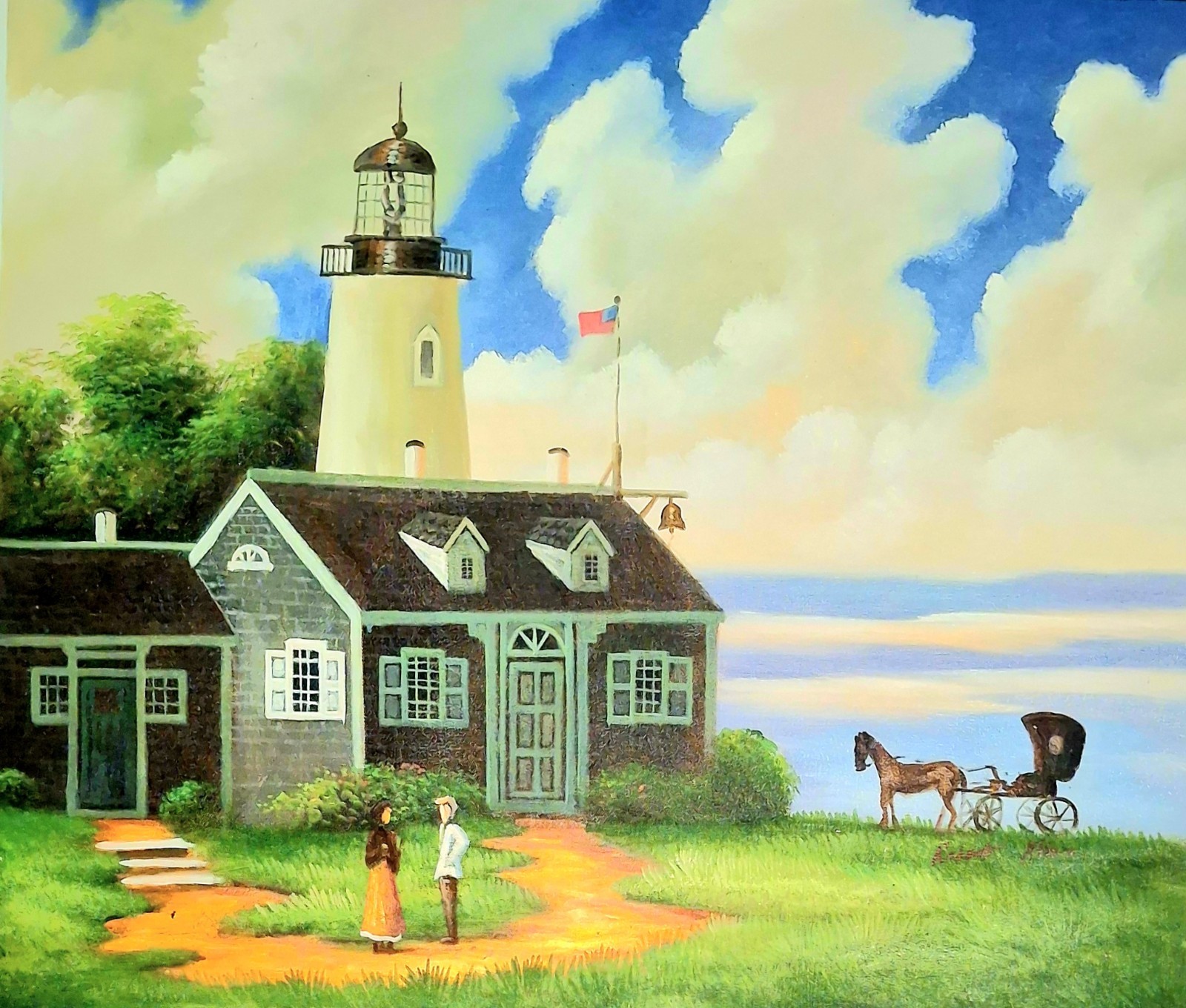 Original 24″x 20″ Oil Painting Titled «Lighthouse Life» By Artist Robert Bline