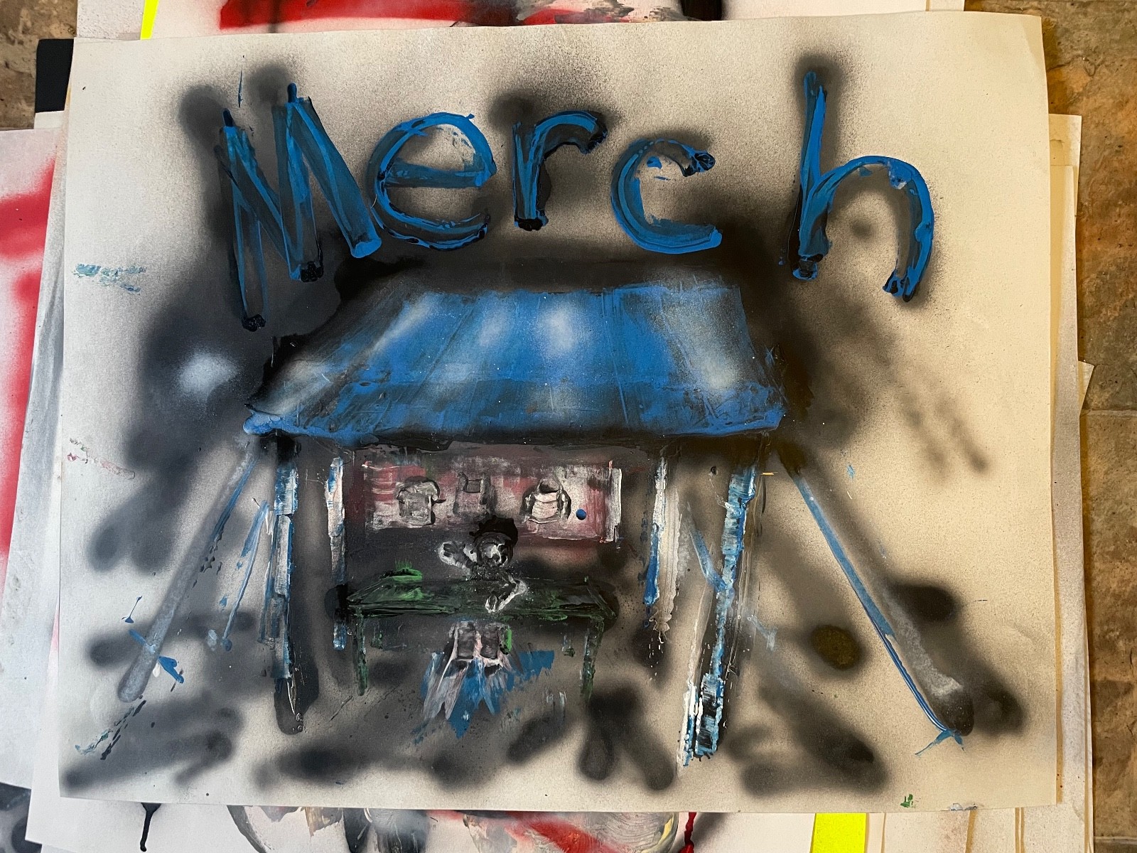 Painting art new Ody West “Merch” graffiti acrylic spray paint original 22×28