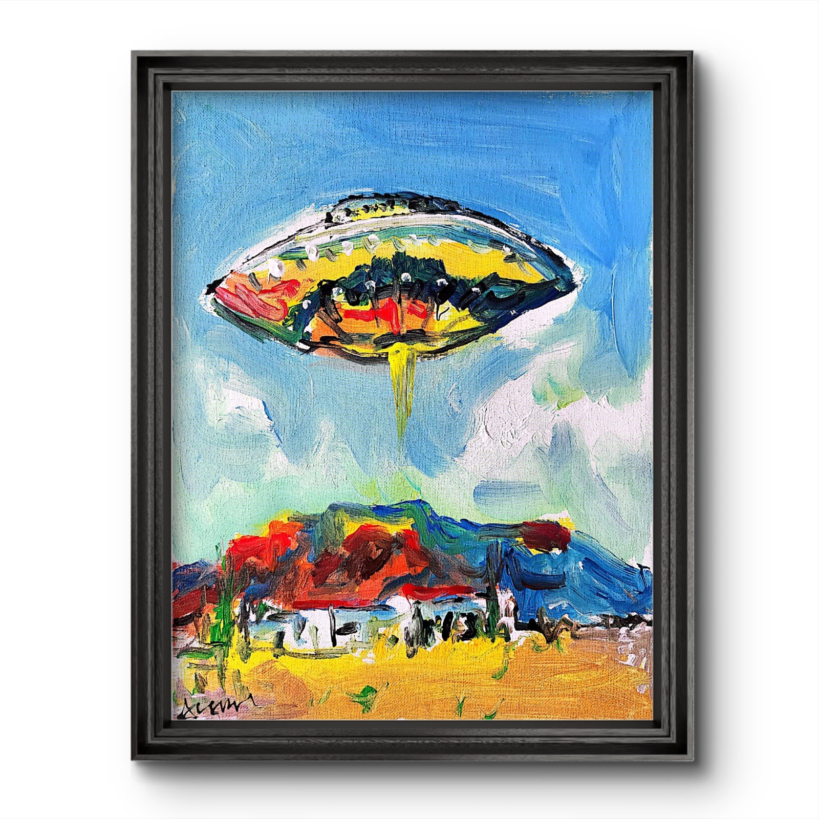 Aleph Original Ufo 14×11 Abstract Impressionist Wall Art Painting Canvas
