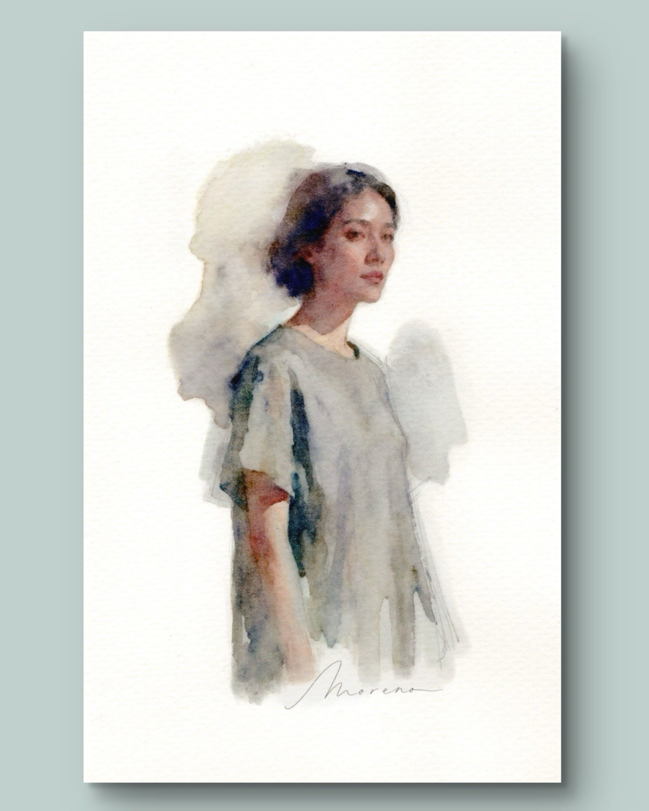 Original Female Figure Portrait Classical Painting 5.5×8.5 Book page