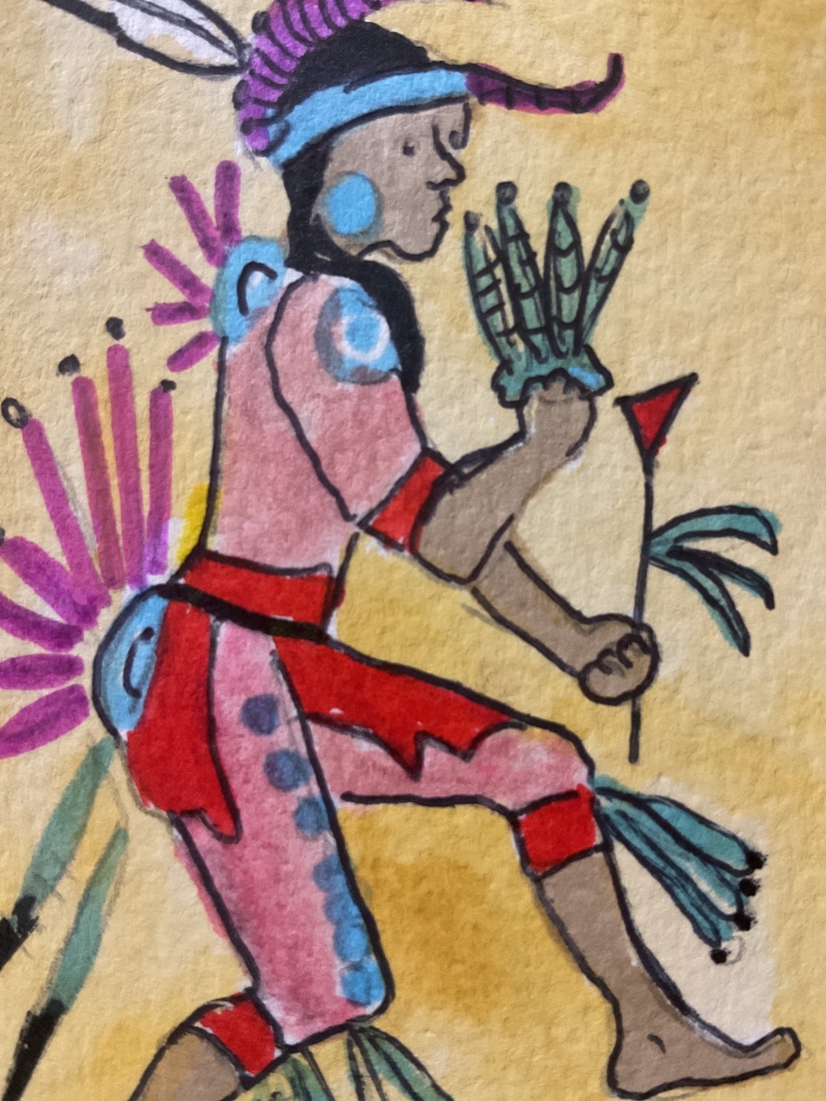 ACEO watercolor art by PJ, art card 2.5 x 3.5: pow wow Native American dance