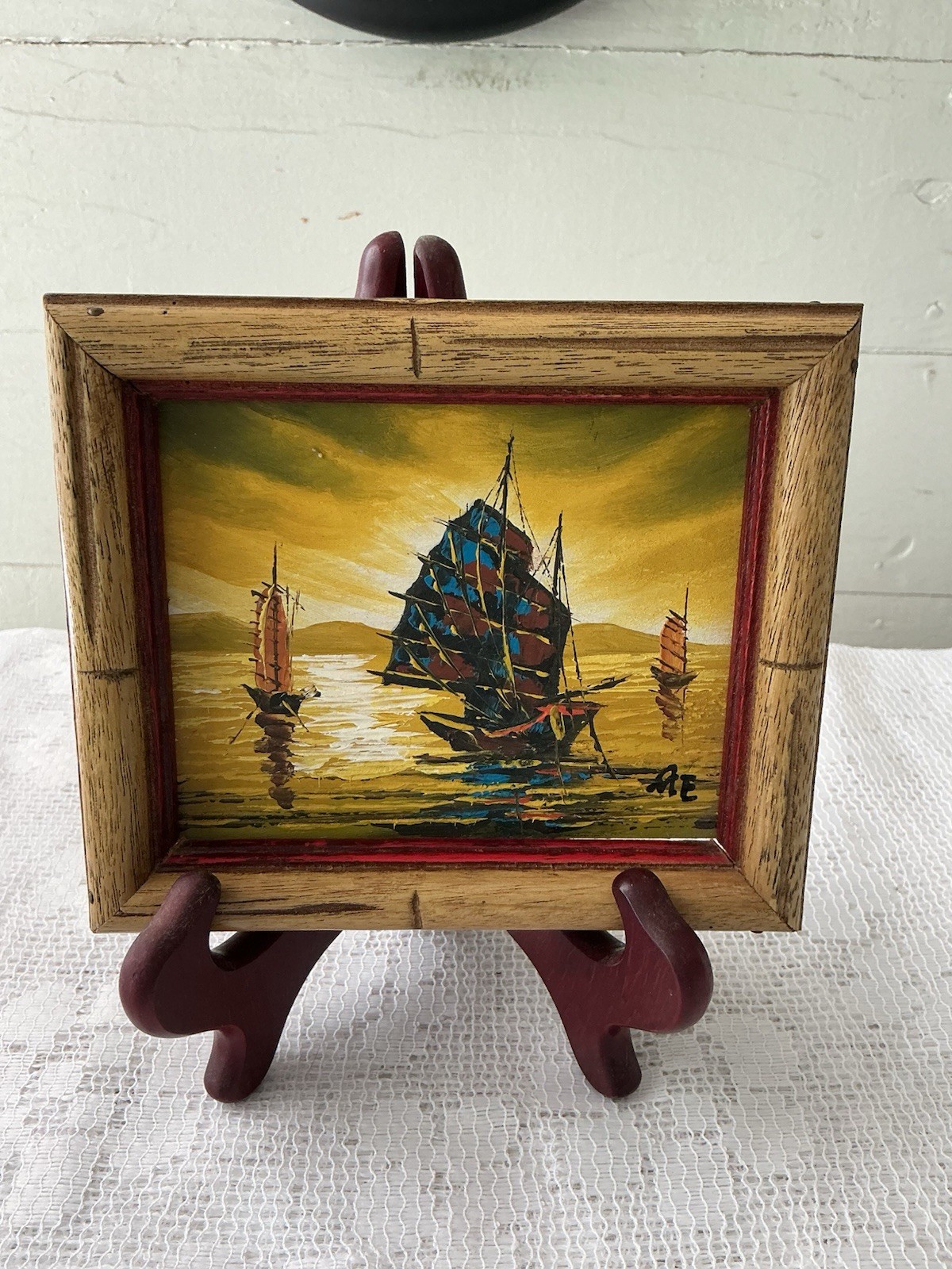 Vtg. Original Oil Painting Clipper Ship Nautical Sailing Sea Signed 6.5 X 5.5