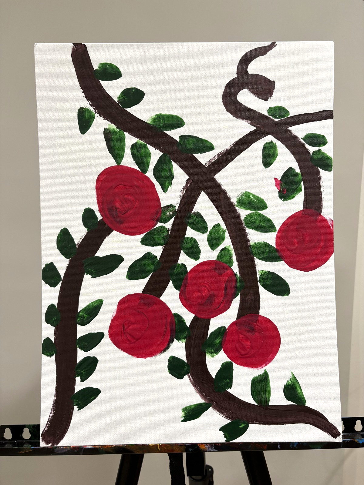 Original Red Rose Vine 12×16 Canvas Abstract Wall Art Floral Home Decor Gift