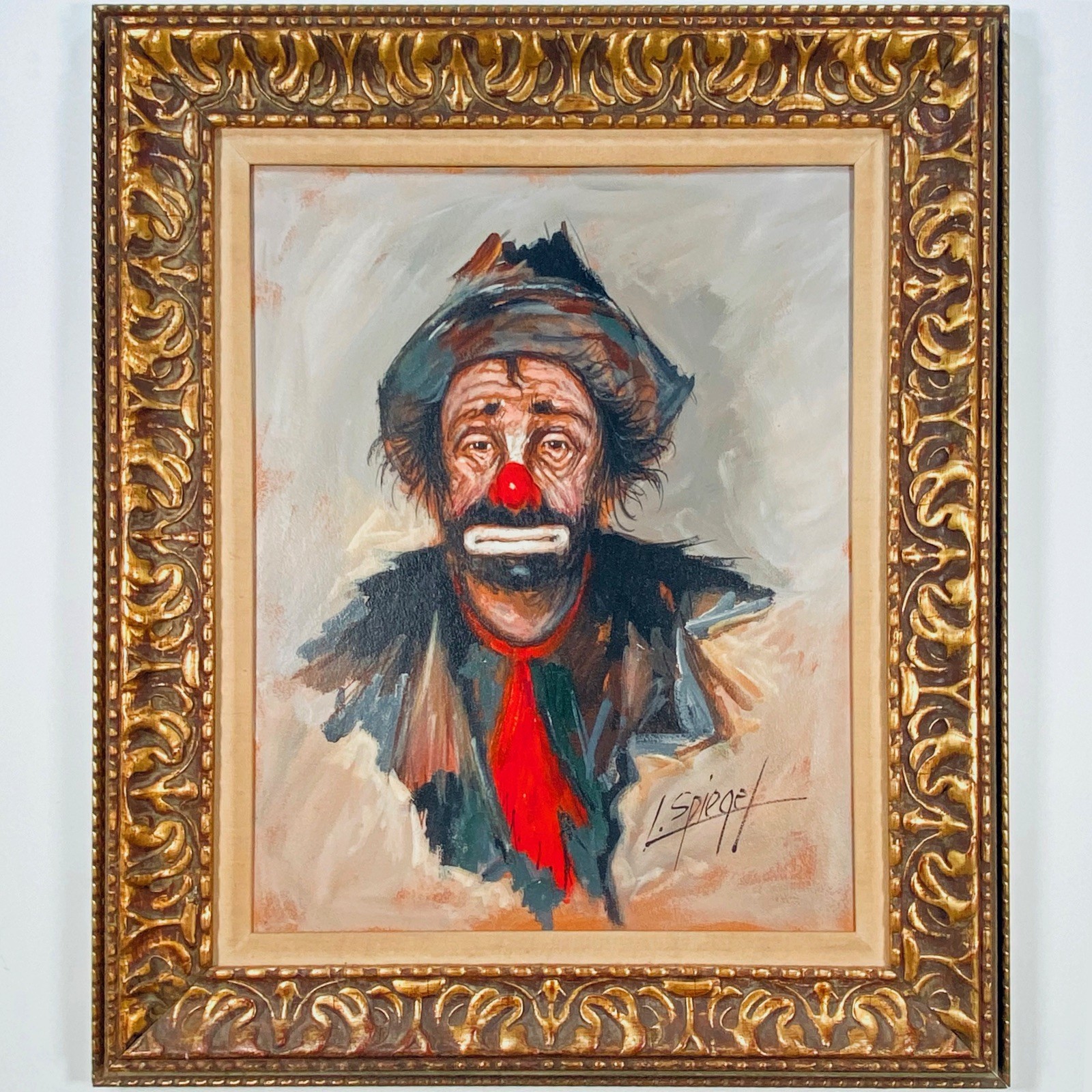 Mid Century Oil On Artist Board – Louis Spiegel, (1901-1975 Cincinnati OH) Clown