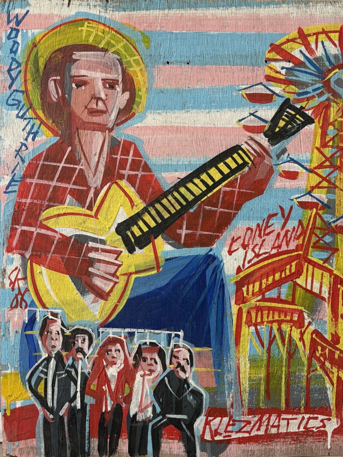 🔥 RARE Klezmatics WOODY GUTHRIE Folk Music Band Album Painting – Steve KEENE