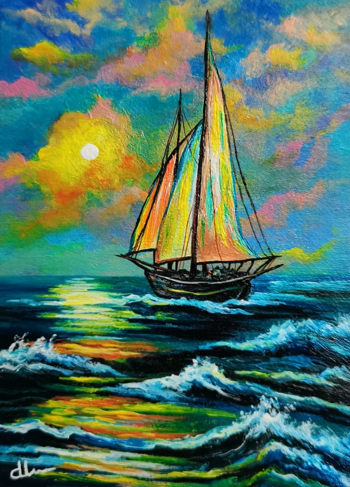 «Sunset Journey» ACEO Original Hand Painting Vintage Seascape Art Signed ATC