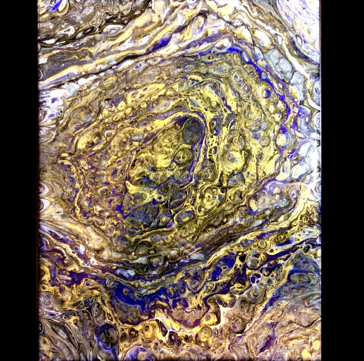 ABSTRACT PAINTING ORIGINAL ACRYLIC SIGNED CANVAS 14” x 11″ METALLIC GOLD PURPLE
