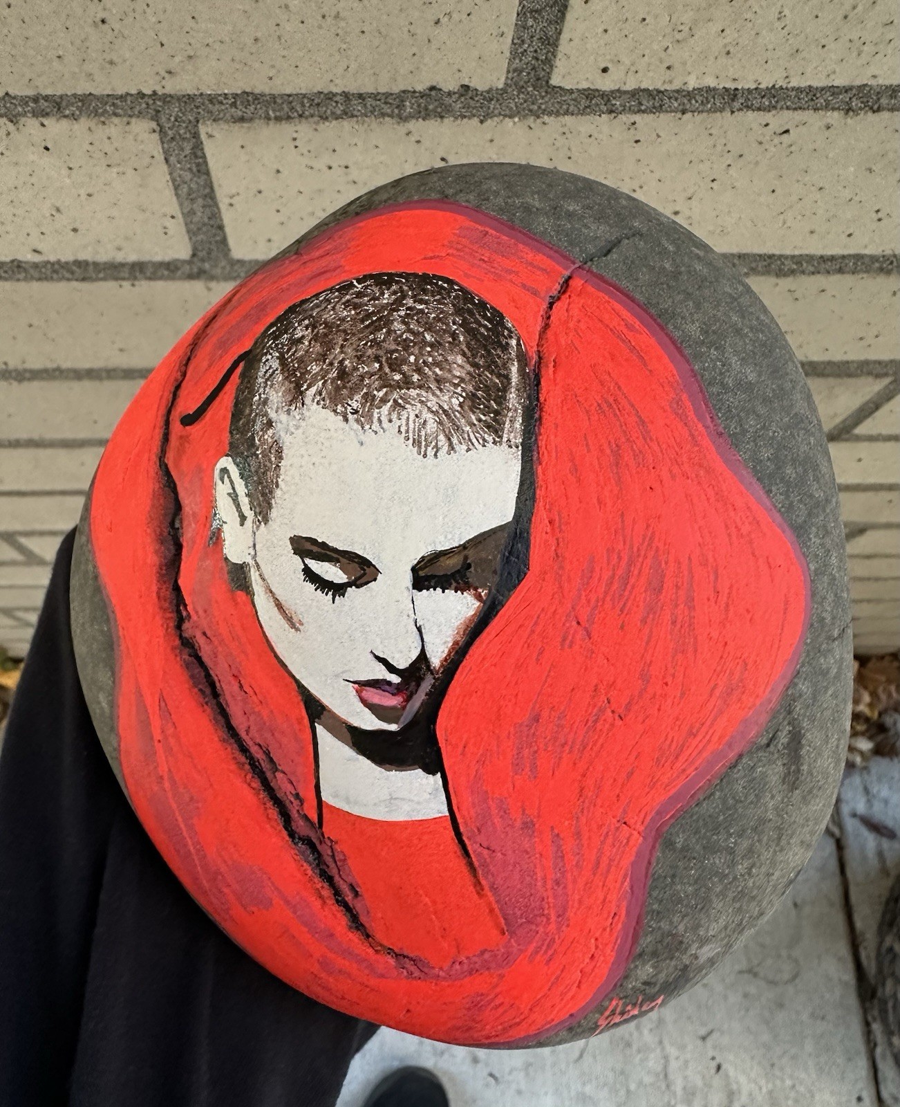 Sinead O’Conner Hand Painted On A Rock In Acrylic Approx 7×6.5×2