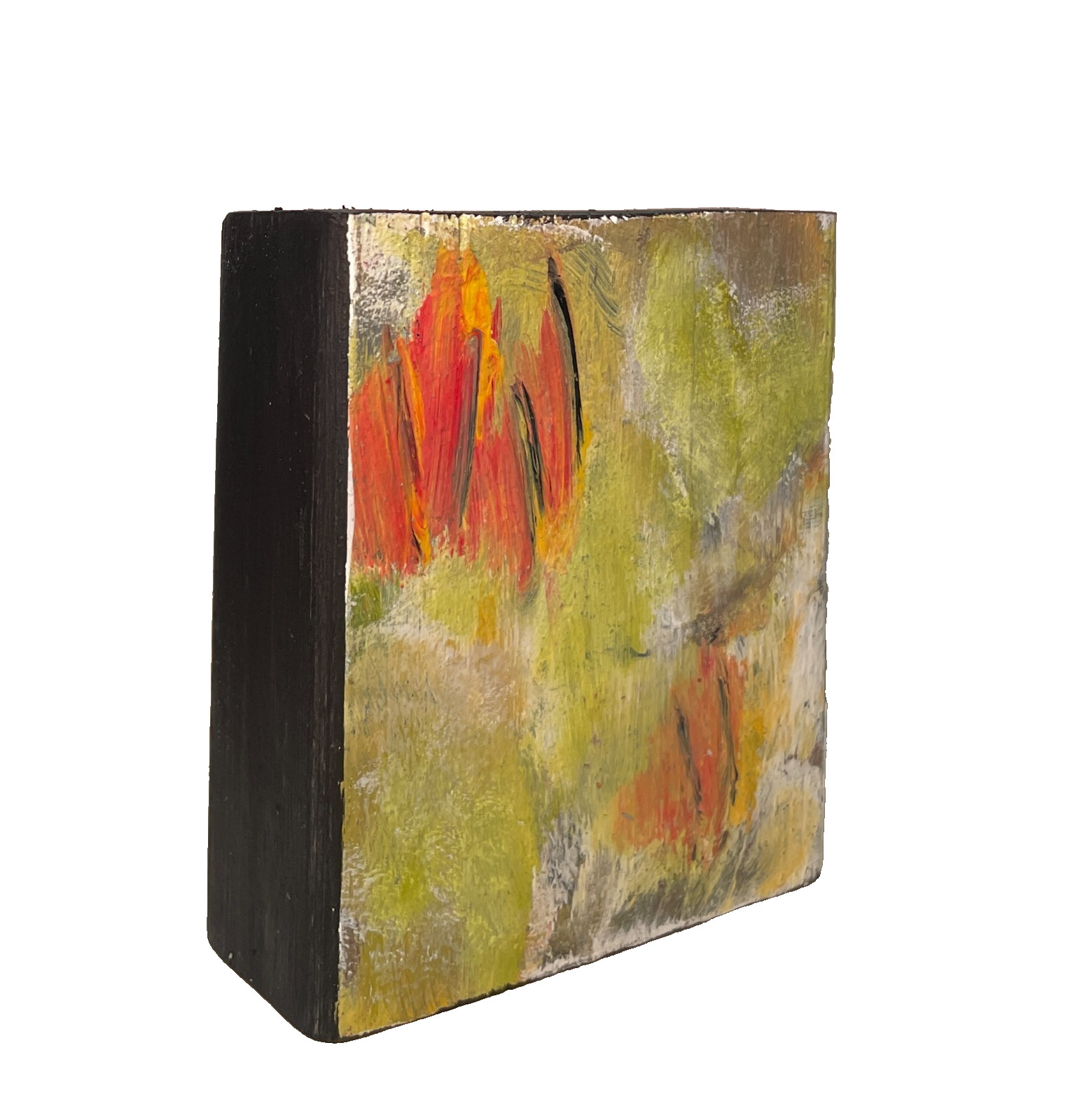 Mary Myers Original Art Block Fiery Autumn Abstract Reclaimed Wood