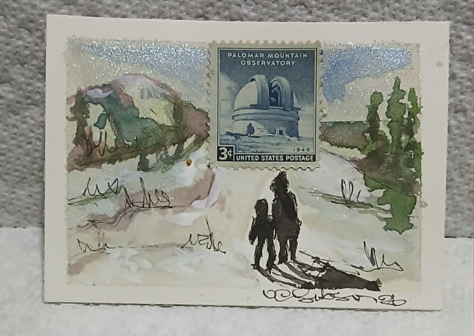 Palomar Mountain Observatory — Postal Whimsy Loose Watercolor Scribble ACEO OOAK