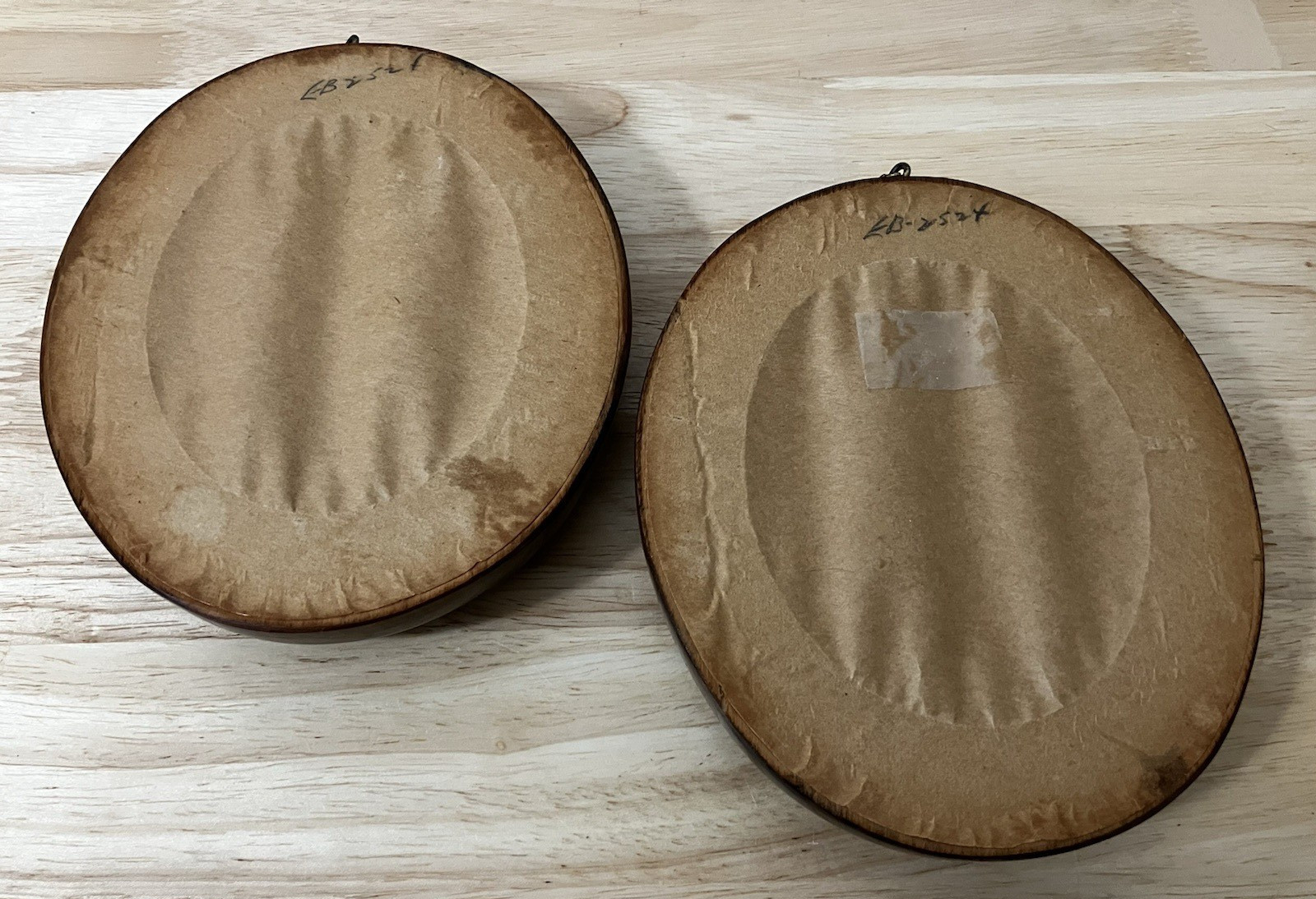 Victorian Paper Theorem Florals Set of 2 Oval Wood Frame w/ Glass ANTIQUE