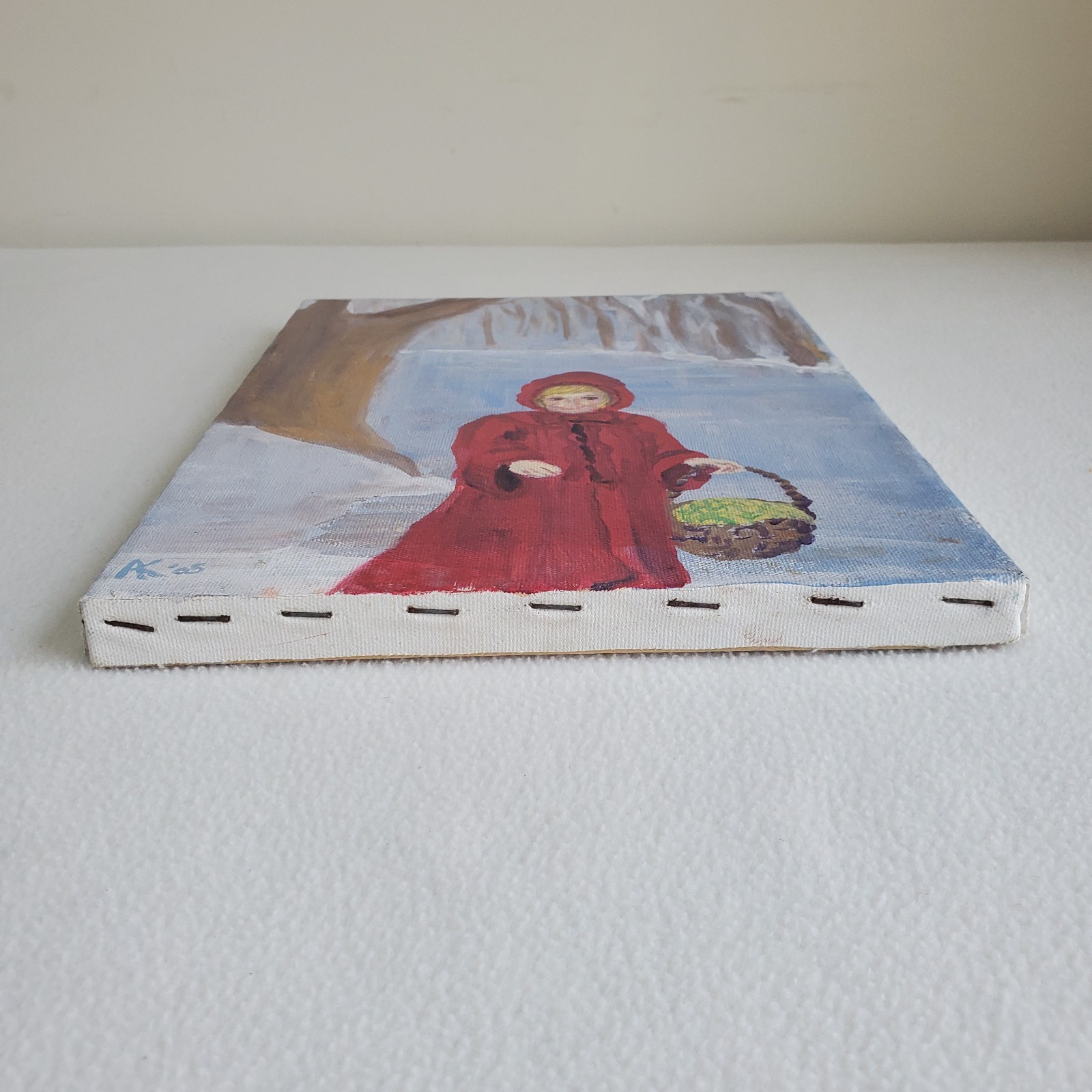 Little Red Riding Hood /Girl One of a Kind OOAK Art Painting on Canvas signed AK