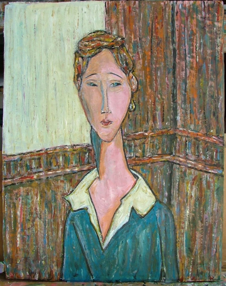 A Modigliani Study 8×10 Copy oil painting card Panel original art signed Crowell