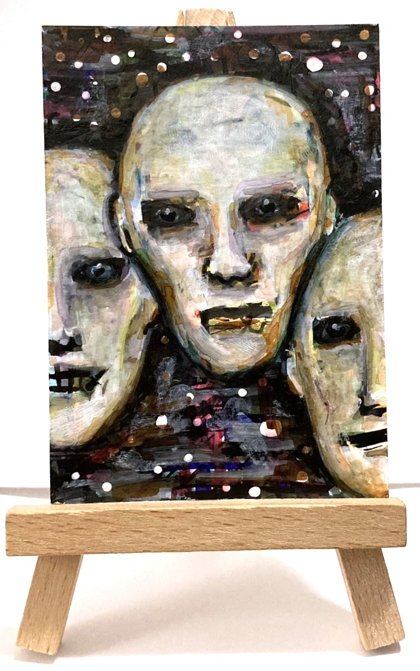 Creepy Horror Faces Original ACEO Mixed Media Outsider Illustration amylenore