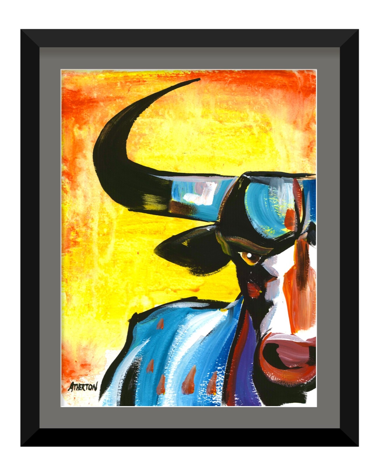 Original Bull Painting 9×12 Western Longhorn Abstract Cowboy Southwest Art