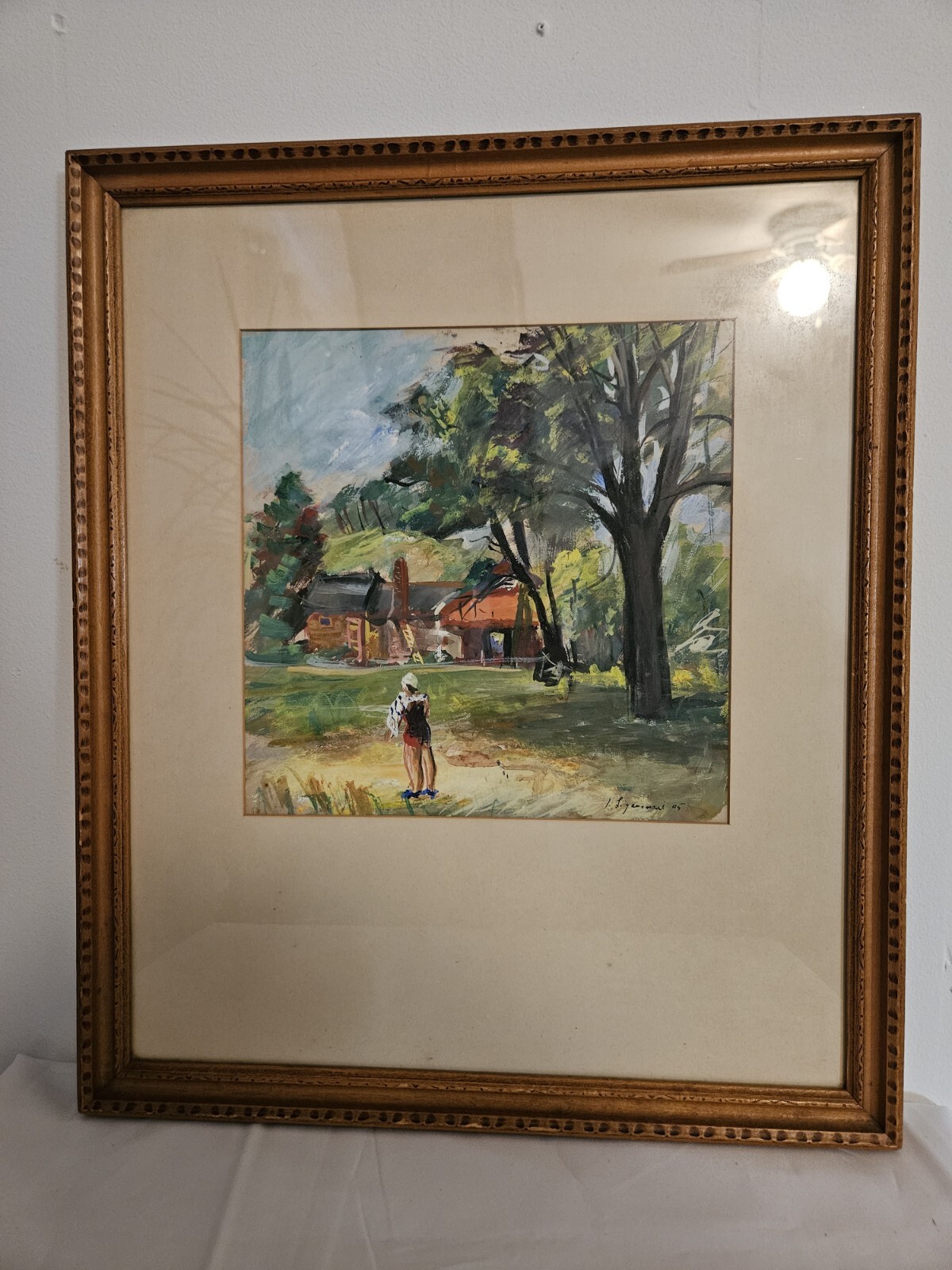 Vintage Quality 1945 Modernistic Watercolor Painting Signed Original Art