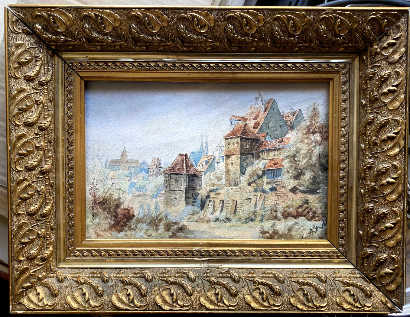 WATERCOLOR SIGNED C. OLD….TOWN CHURCH CIRCA 1880 HISTORICAL