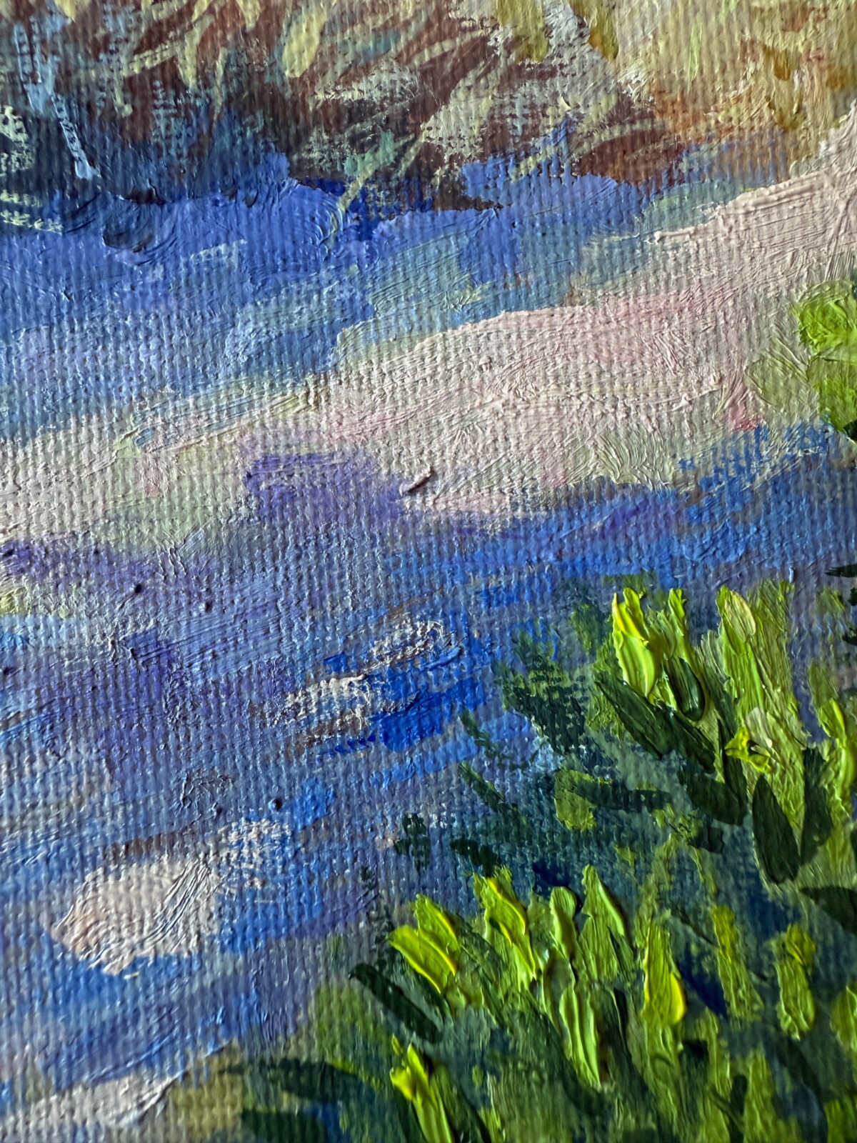 Oil Painting. Original. Impressionist Landscape Art. Sunlit Trees Scene