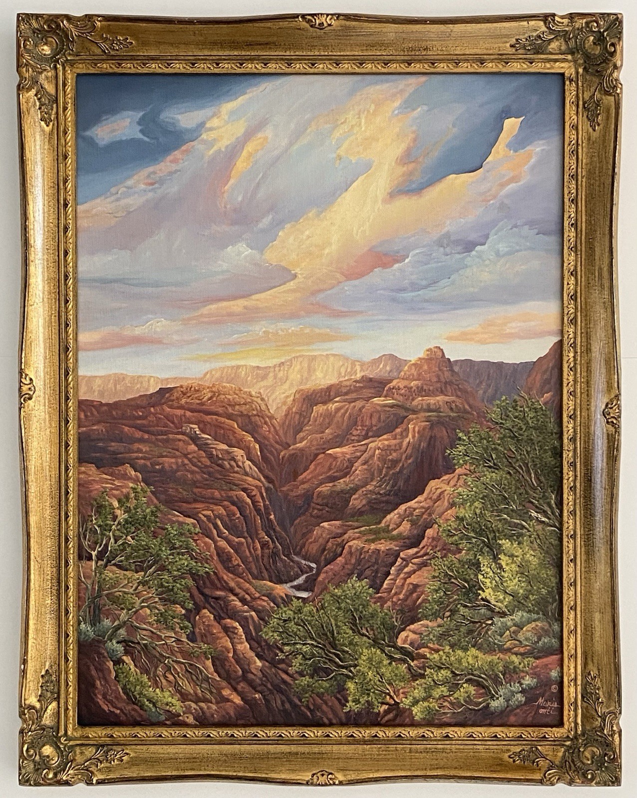 Marie Onti VTG Plein Air Grand Canyon Sunset River AZ Desert Landscape Painting