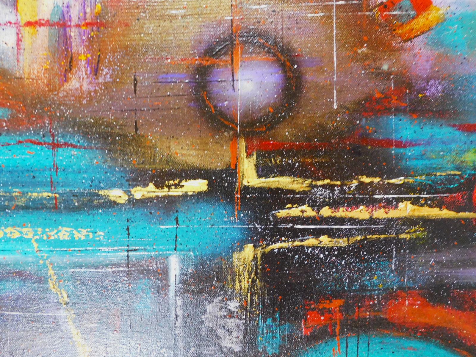 Original Abstract Celestial Planets Galaxy Outer Space Painting Art By Rain Crow